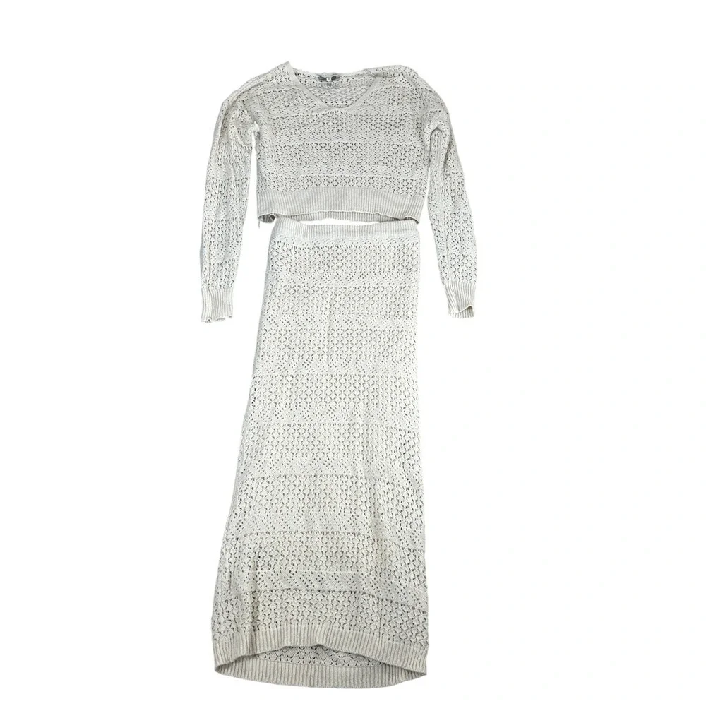 Freshman 1996 Cream Crochet Knit 2 Piece Set Crop Top & Maxi‎ Skirt XS